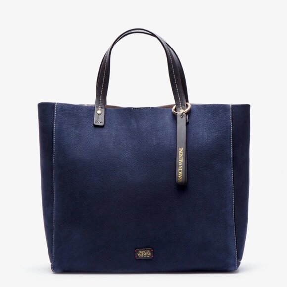Frances Valentine Margaret Navy Nubuck Leather Tote Exceptional Condition - Picture 1 of 11